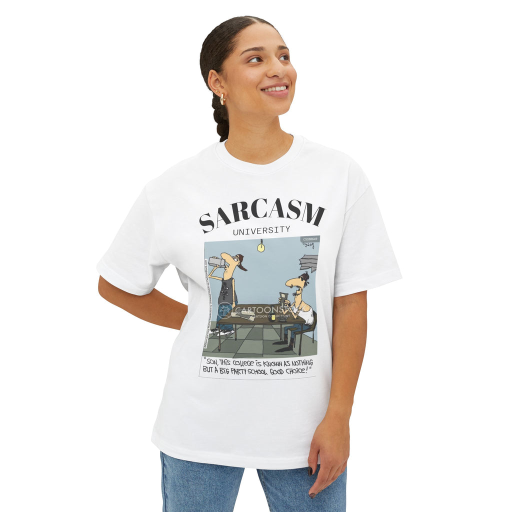 Sarcasm University Oversized Tee, Funny T-Shirt for Casual Wear, Gift for Friends, Humor Apparel, College Style Shirt